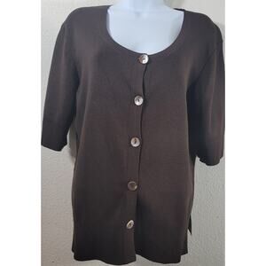 Chico's Brown Button Up Scoop Neck Top 2 Medium Lightweight Soft Stretchy